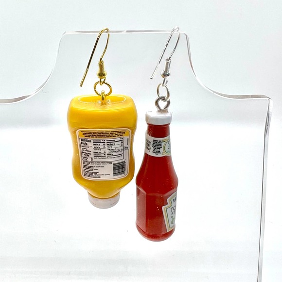 Ketchup & Mustard Earrings - Condiment Earrings - Burger Earrings - Picnic Earri - Picture 4 of 8